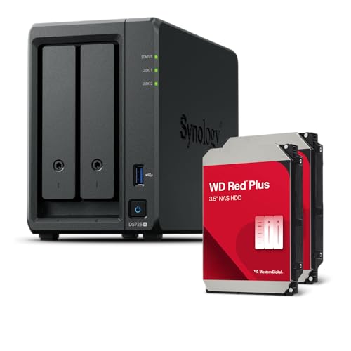 Synology DS725+ 2-Bay Diskstation NAS (Ryzen R1600, 4GB Ram, 1x 2.5GbE, 1x 1GbE, 2X M.2 NVMe) 8TB Bundle with 2X 4TB WD Red Plus