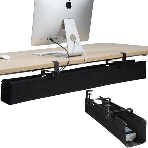 MAXECHO Under Desk Cable Management Tray 48" - Clamp on Wire and Cable Organizer for Storage and to Hide Cords - Ideal for Home Office - Premium Black Fabric Design