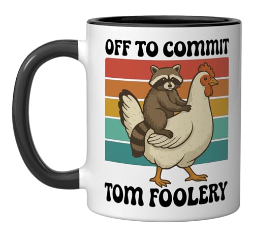 Off To Commit Tom Foolery Raccoon Ceramic Mug, Black/White