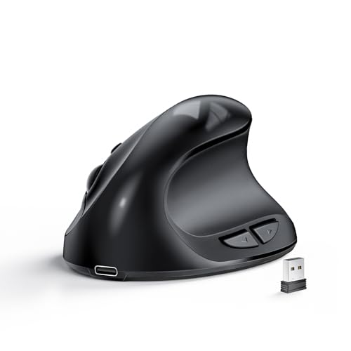 Lekvey Ergonomic Mouse, Vertical Wireless Mouse for Small/Medium Hands, Rechargeable with USB Receiver, 3 DPI for Comfort, Relieves Wrist Pain, Carpal Tunnel Mouse for Laptop, PC, Computer, Mac, Black