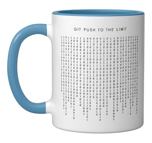 Git Push To The Limit - Funny Minimalist Programmer Ceramic Mug, Blue/White