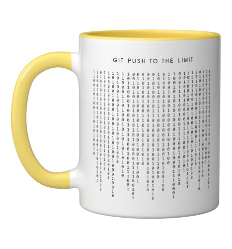 Git Push To The Limit - Funny Minimalist Programmer Ceramic Mug, Yellow/White, 11oz