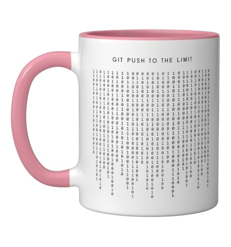 Git Push To The Limit - Funny Minimalist Programmer Ceramic Mug, Pink/White, 11oz