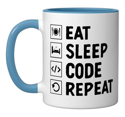 Eat Sleep Code Repeat Computer Programming Programmer Ceramic Mug, Blue/White