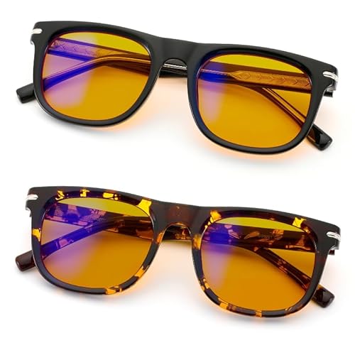 MOAROMAS Blue Light Blocking Glasses, Amber Lens for Better Sleep and Eye Strain Relief, Black and Tortoise Shell Frame