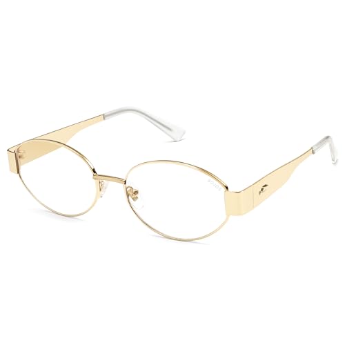 SOJOS Retro Oval Blue Light Blocking Glasses for Women,Trendy Blue Light Computer Glasses Metal Frame Eyewear SJ5434B with Shiny Gold