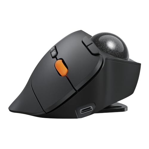 ProtoArc EM02 Wireless Trackball Mouse, 0/15° Adjustable Angle, Gray | Two Ergonomic Modes, Thumb Control to Reduce Fatigue, 3 Devices Bluetooth & 2.4G, precise and smooth tracking, Rechargeable