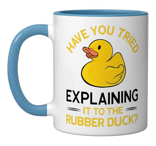 Software-Developer Programming Rubber Duck Debugging Ceramic Mug, Blue/White