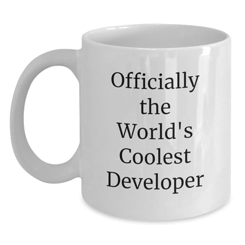 Funny Developer Gifts for Men, Unique White Coffee Mug for Developer Friends, 'Officially The World's Coolest Developer' Quote