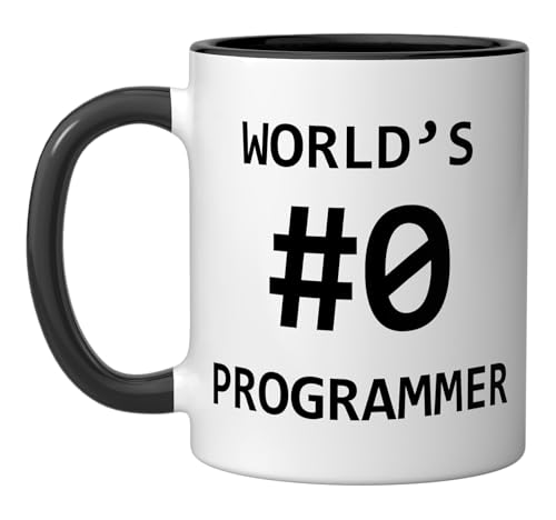 World's #0 Programmer Software Developer Coding Ceramic Mug, Black/White