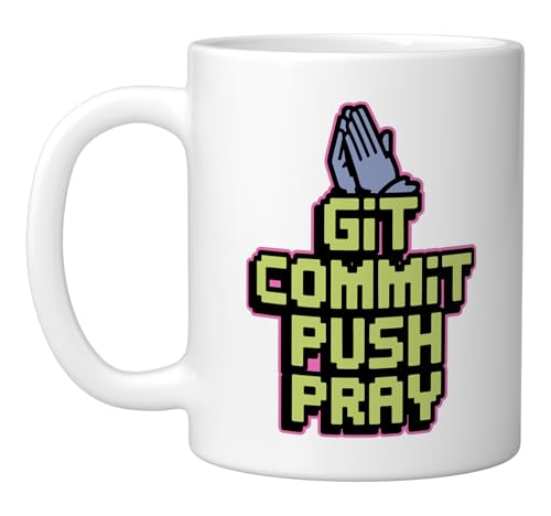 Git Commit Push Pray - Version Control Joke Ceramic Mug, White