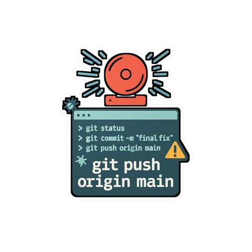 Coder Sticker – Oops Git Push Origin Main Waterproof Vinyl Decals for Developers, Fun Programming Git Gift for Laptop or Water Bottle Satin, Kiss-Cut, 3" x 4"