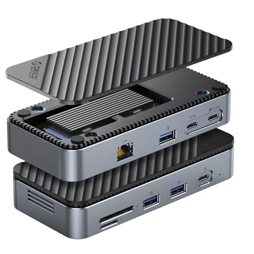 ORICO 9-in-1 USB C Hub with M.2 NVMe SSD Enclosure 10Gbps, Tool Free Hub Docking Station with Built-in Fan, Gigabit Ethernet, 100W PD, SD/TF, Type C & USB A for Laptop MacBook