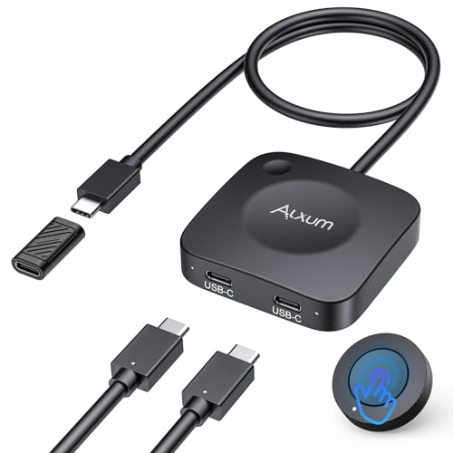 Alxum 20Gbps USB C Switch 2 Computers, USB-C Switcher for USB-C/Thunderbolt 4 Monitor or Dock, 8K@30Hz/4K@144Hz Display, PD 3.1 140W Charging, USB-C Switch with Remote, Gaming Laptops Tablets Phones