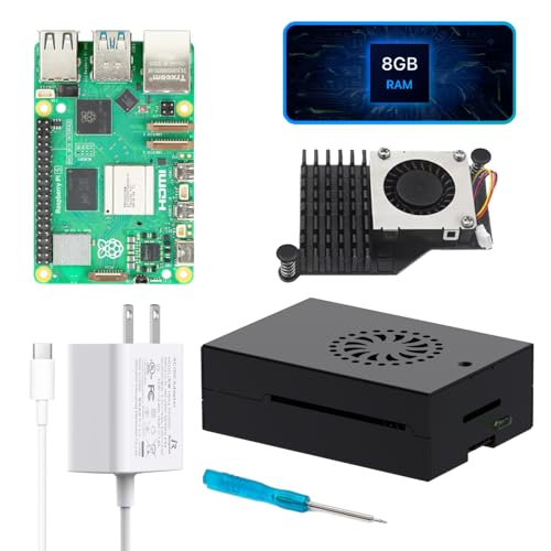 iRasptek Starter Kit for Raspberry Pi 5 8GB RAM- Includes 8GB Board, 5.1V 5A USB-C Pi5 Power Adaptery, Pi5 Metal Case and Active Cooler