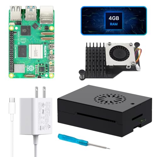 iRasptek Basic Starter Kit for Raspberry Pi 5 4GB RAM- Includes 4GB Board, 27W PD Power Supply, Pi5 Metal Case and Active Cooler