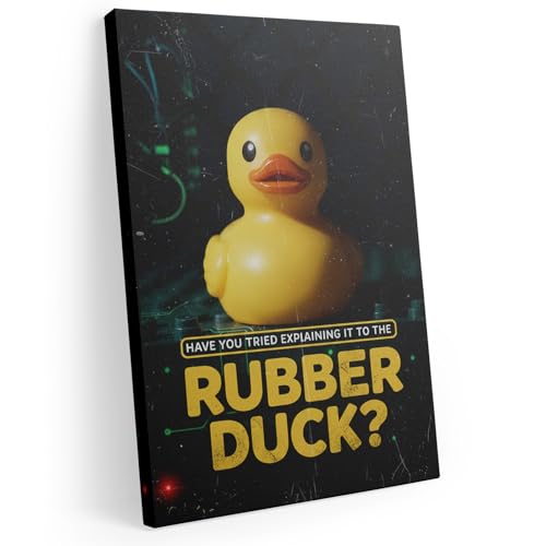 Rubber Duck Debugging Poster Funny Film Noir Stly Canvas Painting HD Picture Print For Living Room Kitchen Home Bedroom Office Bathroom (18L x 12W“,WFramed)
