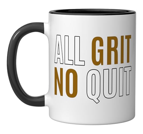 Brown Color All Grit - No Quit Brown Graphic Ceramic Mug, Black/White