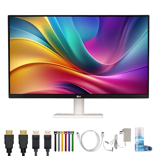LG Ultrafine 27US500-W 27" 4K UHD (3840×2160) Monitor (White) | IPS Display, HDR10, 60Hz, 90% DCI-P3 Gamut, Anti-Glare Screen, Tilt Stand, HDMI & DisplayPort - Bundle