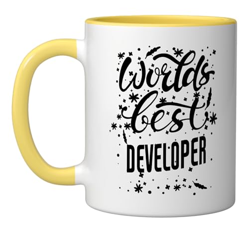 Worlds Best Developer - Funny Developer Ceramic Mug, Yellow/White
