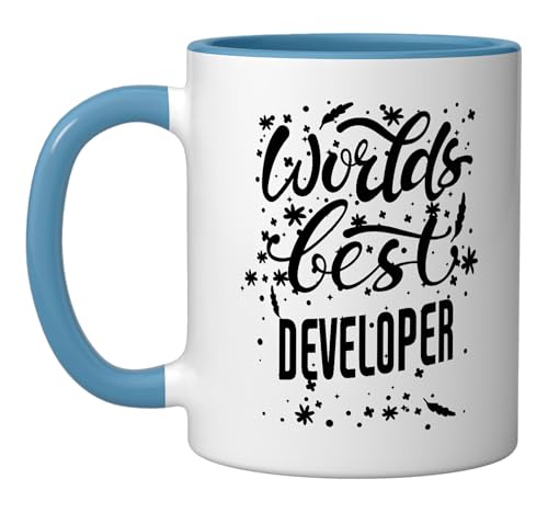 Worlds Best Developer - Funny Developer Ceramic Mug, Blue/White