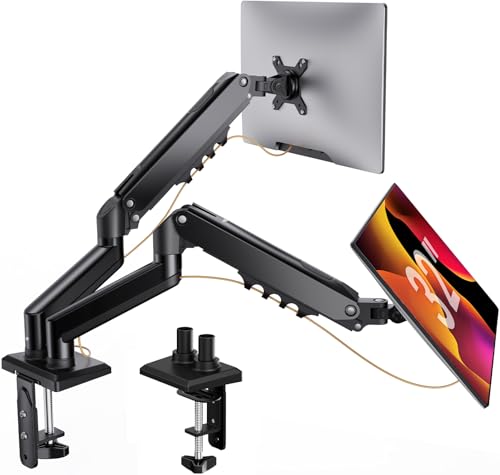 SIAGO Dual Monitor Stand, 15 to 32 Inch Monitor Arm, Adjustable Monitors Mount with C-Clamp and Grommet Installation, Made of Iron and Al, VESA Monitor Stand for Desk - Fits 4.4 to 19.8lbs Monitors
