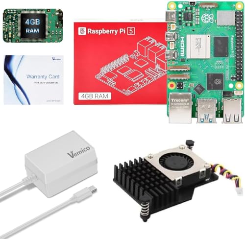 Vemico Raspberry Pi 5 4GB Kit with Active Cooler and 27W GaN Power Supply