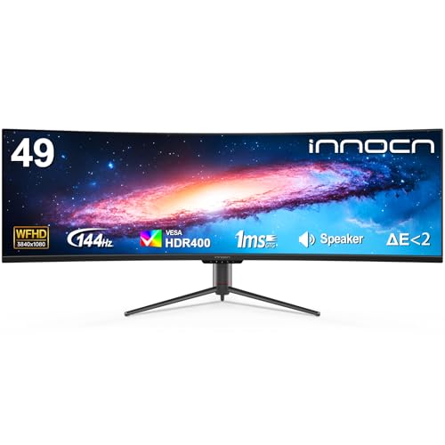 INNOCN 49" Curved Ultrawide 3840 x 1080P 144Hz Monitor, Screen Split for Productivity/Gaming, 32:9, R1800, HDR400, USB C, DisplayPort, HDMI, Speakers, Adjustable, Black