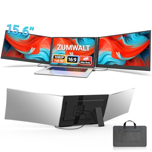 15.6" Laptop Screen Extender, 1080P FHD Triple Portable Monitor for Laptops, Ultra-Slim Travel Dual Monitor Fit for 12"-17.3" Laptops, USB-C Plug&Play Extended Screen Compatible with Win/Mac/Android