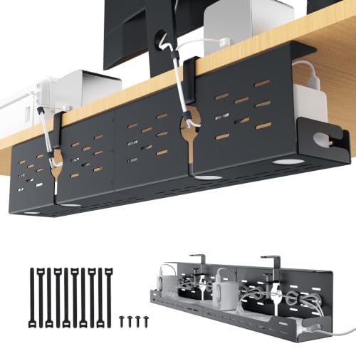 Univivi Under Desk Cable Management Tray, Cable Management, 32 inch, Black