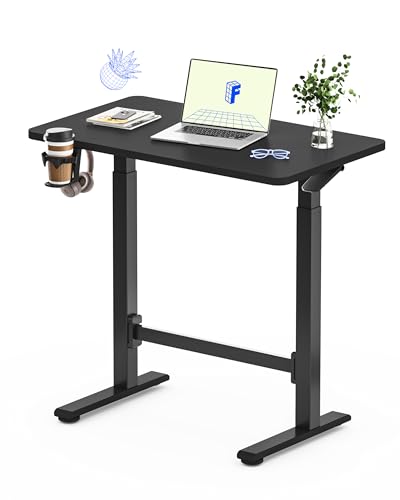 FLEXISPOT H7 Plus Gas Spring Adjustable Standing Desk, Mobile Rolling Sit-Stand Workstation with Wheel, Cordless Stand Up Desk for Small Room & Home Office 32" One-Piece Desktop Black,height 27.6"–45"