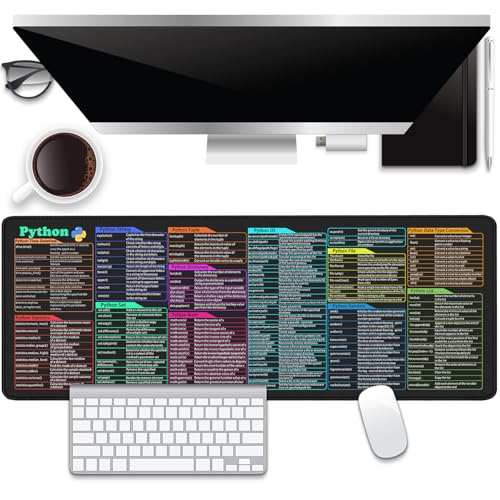 Python Commands Shortcuts Mouse Pad Desk Pad,XL Cheat Sheet Mousepad for PC Office Keyboard Mouse Mat Non-Slip Stitched Edge,for Programmers Developers and IT Professionals Gifts 31.5x11.8 in