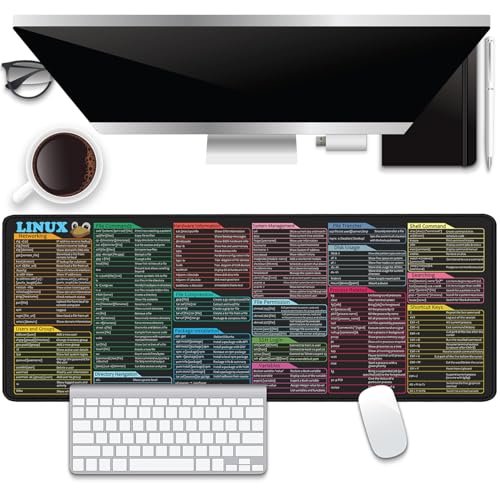 Linux Command Line Mouse Pad Desk Pad,Cheat Sheet Mouse Mat Stitched Edges Non-Slip Waterproof Rubber Base Mousepad for for Programmers Developers and IT Professionals 31.5x11.8 in