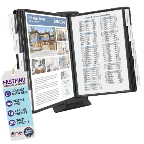 Ultimate Office FASTFIND 10-Pocket Desk Reference Display Organizer, Black | Compact, Heavy-Duty, Weighted Metal Base Takes up Minimial Desk Space While Keeping Your Display Organizer Firmly in Place.