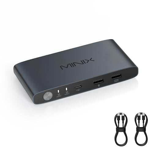 MINIX K1 USB C KVM Switch 1 Monitors 2 Computers, 4K@120Hz HDR, 100W PD 3.0, Dual USB-C Input KVM Switches, Share Keyboard & Mouse, Aluminum Design, Compatible with Windows, Mac, Linux, Android