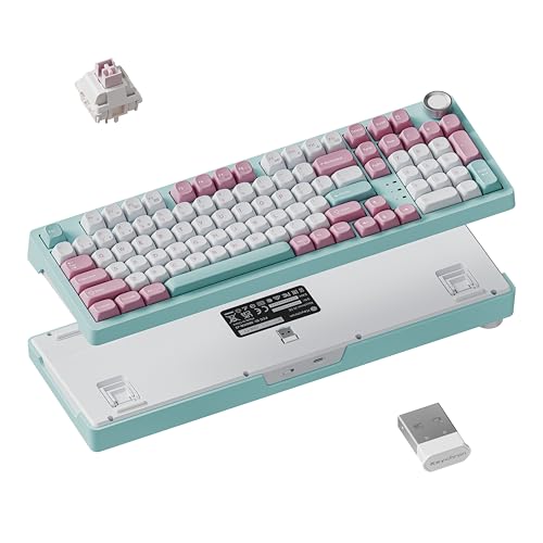 Keychron J3 SE Pink Blue Wireless Mechanical Keyboard, 96% with Numpad Knob | 2.4 GHz/Bluetooth 5.2/USB-C Wired, Hot-Swappable Sakura Milk Switch, QMK Custom RGB Backlit, PBT Keycaps, Mac/Windows/Linux