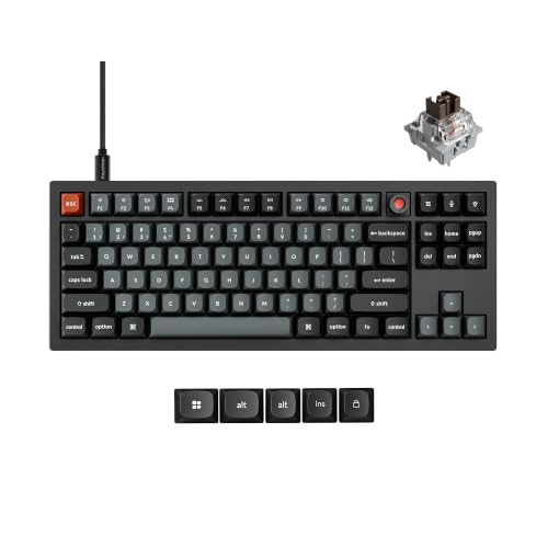 Keychron V3 8K TKL Wired Mechanical Keyboard, 8000 Hz Polling Rate QMK Programmable Knob Hot-Swappable Gaming Keyboard, RGB Backlit, Ergonomic PBT Keycaps for Mac Windows Linux-Tactile Brown Switch
