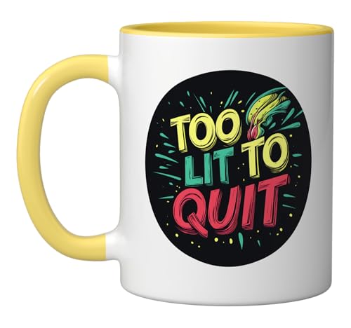 Cool Too lit to Quit Stamp Ceramic Mug, Yellow/White