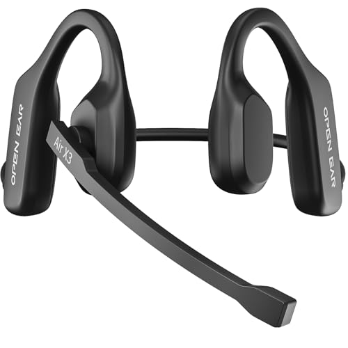 Puoene Air Conduction Open Ear Headphones with Mic, AI Noise Cancelling Bluetooth Headset, Dual Connect Wireless Headphones with Mute Button, 32g Lightweight for Work, Driving, Workout, Calls Black