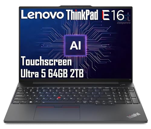 Lenovo ThinkPad E16 Business AI PC Laptop (16" FHD+ Touchscreen, Intel 12-Core Ultra 5 125U (> i7-1355U), 64GB DDR5, 2TB SSD), Backlit, Fingerprint Reader, Thunderbolt 4, Ethernet, Wi-Fi, Win 11 Pro