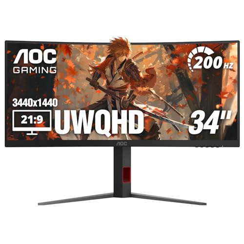 AOC 34 Inch Curved Gaming Monitor UWQHD 200Hz VA 0.3ms HDR, CU34G4H