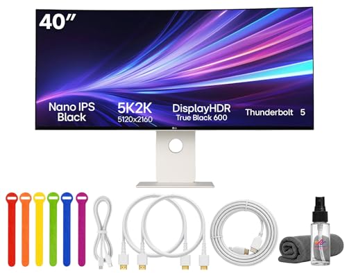 LG Ultrafine evo 40U990A 40" 5K2K (5120×2160) Curved Ultrawide Monitor | IPS Black, 120Hz, DisplayHDR 600, Thunderbolt 5, HDMI 2.1, DisplayPort 2.1, Built-in Speakers & Adjustable Stand - Bundle