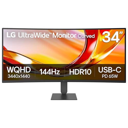LG 34U640B-B 34-Inch UltraWide 21:9 QHD (3440 x 1440) Curved Professional Computer Monitor, 144Hz, FreeSync Premium, HDR10, HDMI, DisplayPort, USB Type-C PD 65W, Tilt/Height Adjustable Stand, Black