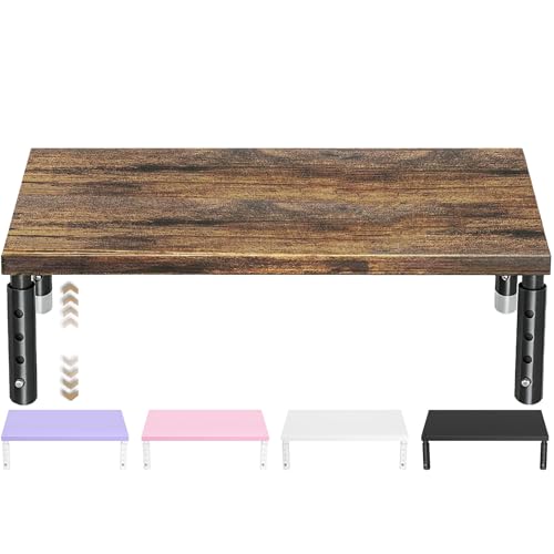 ECOLOVI Adjustable Wood Computer Monitor Stand Riser, Office Desk Organizer and Accessories for Monitor, Laptop, PC, Printer, Office Desk Accessories Workspace Organizer for Home Office Supplies, Brown
