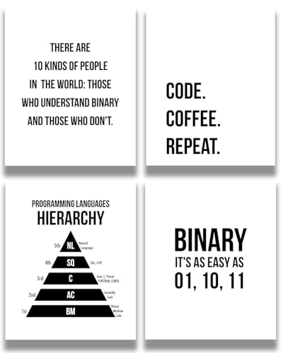 Govivo Funny Computer Coding Gifts, Set of 4 8x10 Unframed Prints, Guy Gifts Cubicle Decor, Tech Decor for Engineers Programmer Nerd