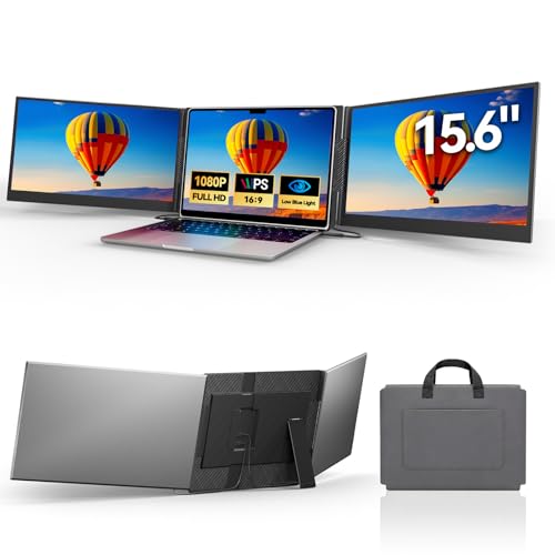 DZVW Laptop Screen Extender 15.6", IPS Plug&Play Portable Monitor for Laptop, FHD 1080P Triple Monitor Extender, Ultra-Slim Travel Extended Screen for Business Work Study