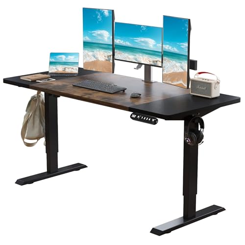 Clyrava 63''x30'' Electric Standing Desk Adjustable Height, Long Computer Sit Stand Desk with Memory Presets, Gaming Table with Charging Station for Home Office, Study, Writing (Rustic Brown A, 63'')