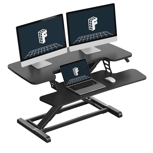FLEXISPOT Standing Desk Converter 36" Desk Riser, Height Adjustable Desktop Riser Sit Stand Computer Workstation, Spacious Stand Up Desk Converter for Laptop Keyboard and Monitor Setup, Black
