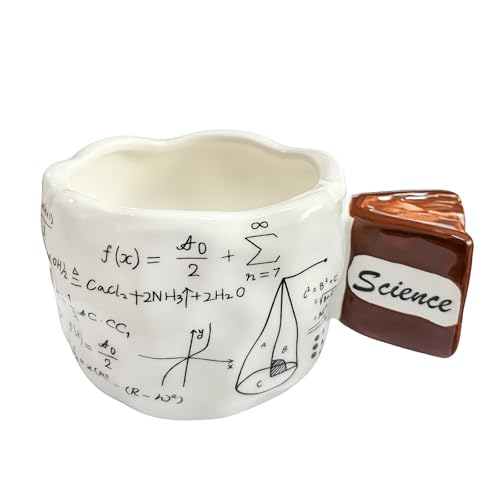 Novelty Math Coffee Mug, Creative Mathematical Formulas Ceramic Cup with 3D Book Handle, Personalized Cup Elephant Gag Gift for Math Teacher/Student/Engineer for Birthday/Graduation Season, 15oz/White