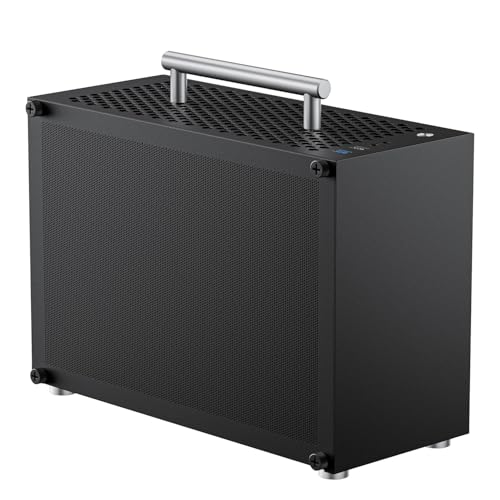 Mini ITX PC Case, Small Form Factor Computer Case, Support SFX/SFX-L PSU, HDD/SSD Drive Bays & 2 Fans Position Compatible, Portable ITX Gaming Case with Removable Handle - Black